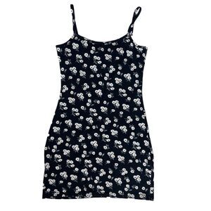 Vintage 90s Little Black Mini Dress Womens Whimsy Goth Ditsy Floral Size X/XS